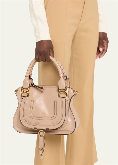 Chloe Marcie Small Double Carry Satchel Bag in Shiny Calfskin.